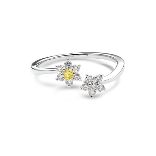 Flourishan "Twin Flower" Open Ring - 14k White Gold Vermeil #12314