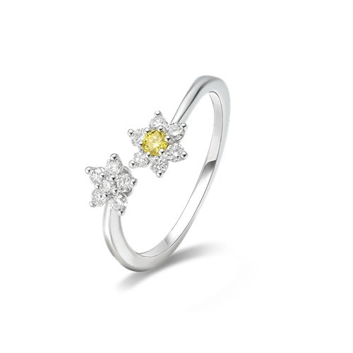 Flourishan "Twin Flower" Open Ring - 14k White Gold Vermeil #12314