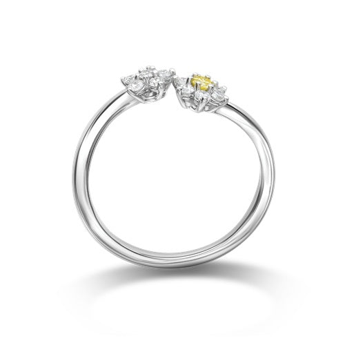 Flourishan "Twin Flower" Open Ring - 14k White Gold Vermeil #12314