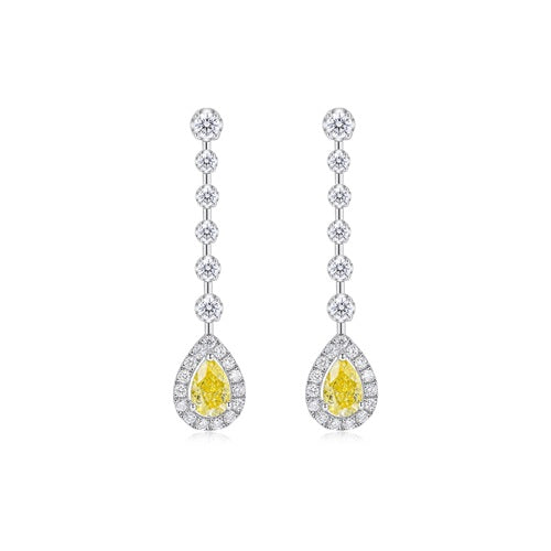 Flourishan "Golden Sunbeam" Drop Earrings - 14k White Gold Vermeil #12328