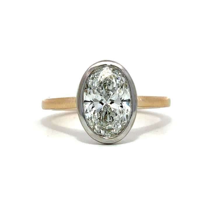 Solitaire Bezel Ring (Oval) - 14k Yellow and White Gold 2.01ct #12814