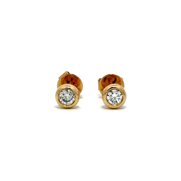 Flourishan Bezel Stud Earrings   - 14k Yellow Gold #12899