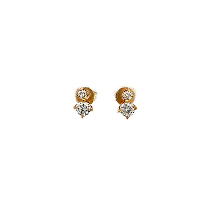 Flourishan Two Stone Stud Earrings (Round) - 18k Yellow Gold #12905