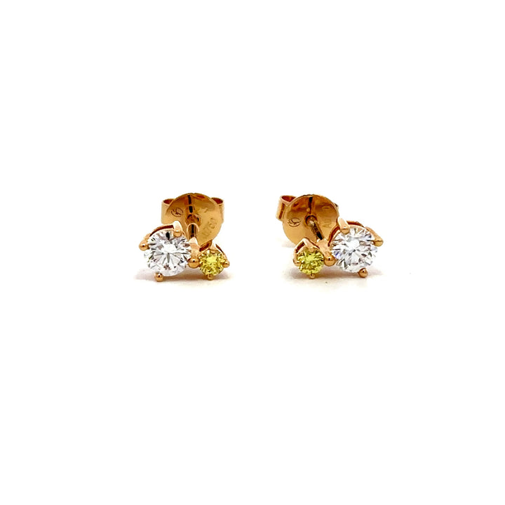 Flourishan Two Stone Stud Earrings (Round) - 18k Yellow Gold #12907