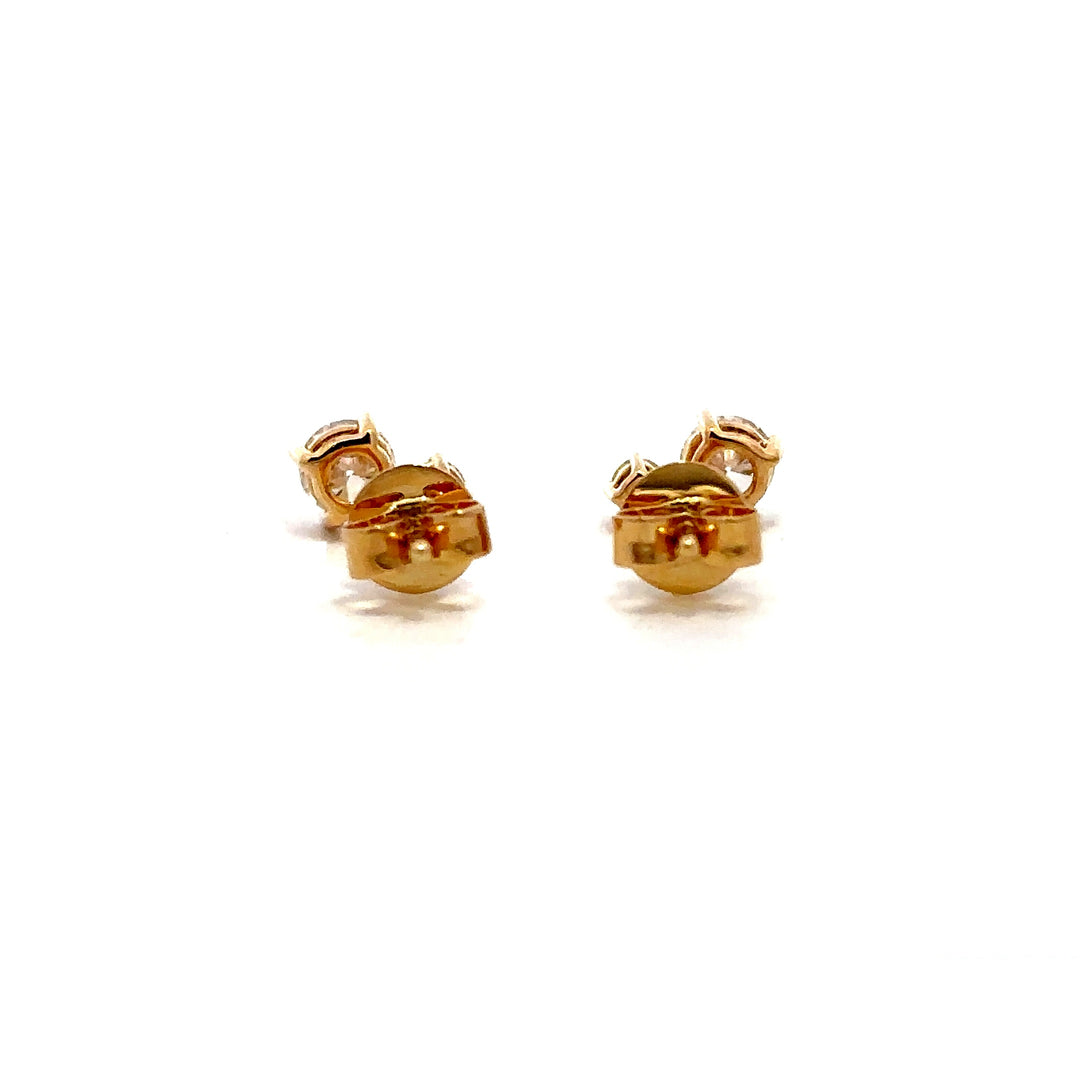 Flourishan Two Stone Stud Earrings (Round) - 18k Yellow Gold #12907