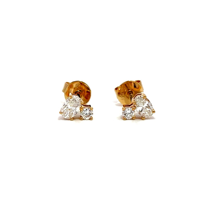 Flourishan Two Stone Stud Earrings (Oval & Round) - 18k Yellow Gold #12909