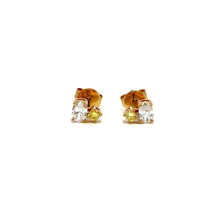 Flourishan Two Stone Stud Earrings (Oval & Round) - 18k Yellow Gold #12910