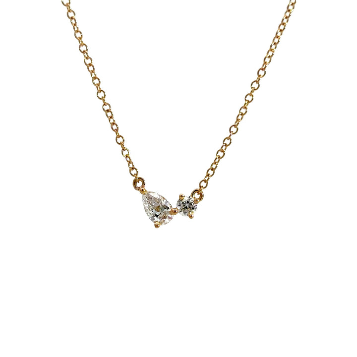 Flourishan Two Stone Necklace (Pear & Round) - 18k Yellow Gold #12913