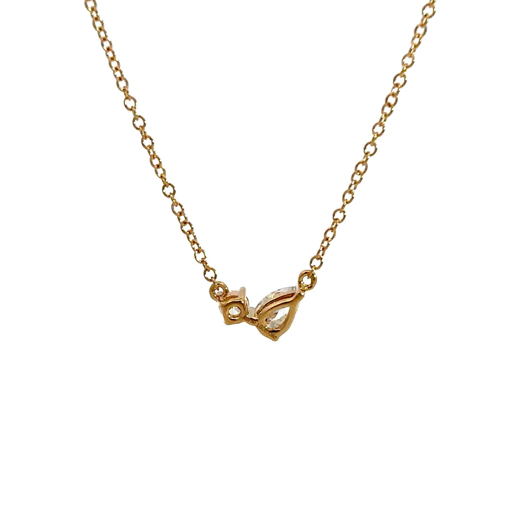 Flourishan Two Stone Necklace (Pear & Round) - 18k Yellow Gold #12913