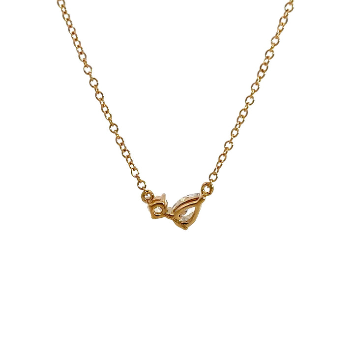 Flourishan Two Stone Necklace (Pear & Round) - 18k Yellow Gold #12913