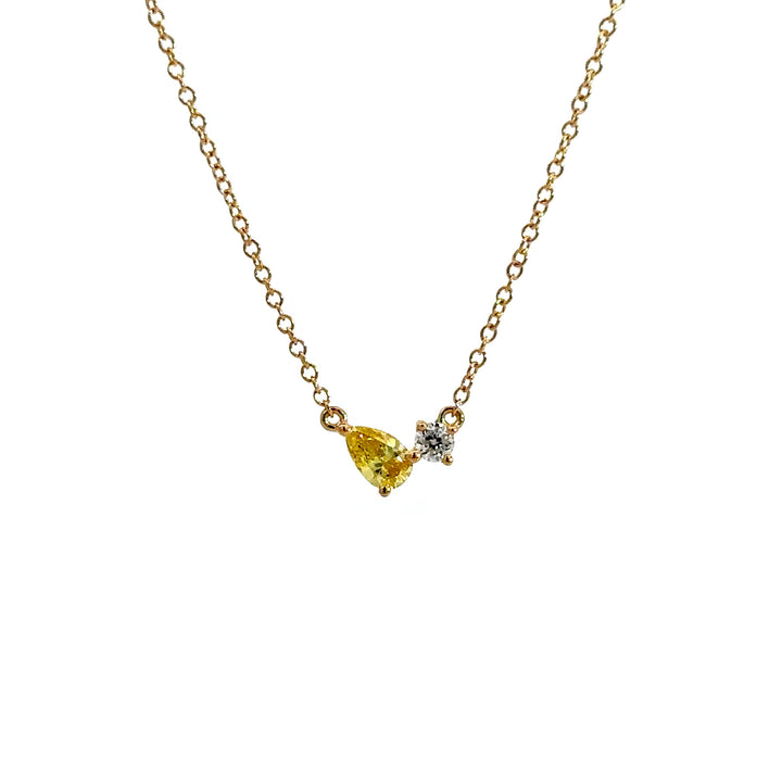 Flourishan Two Stone Necklace (Pear & Round) - 18k Yellow Gold #12915