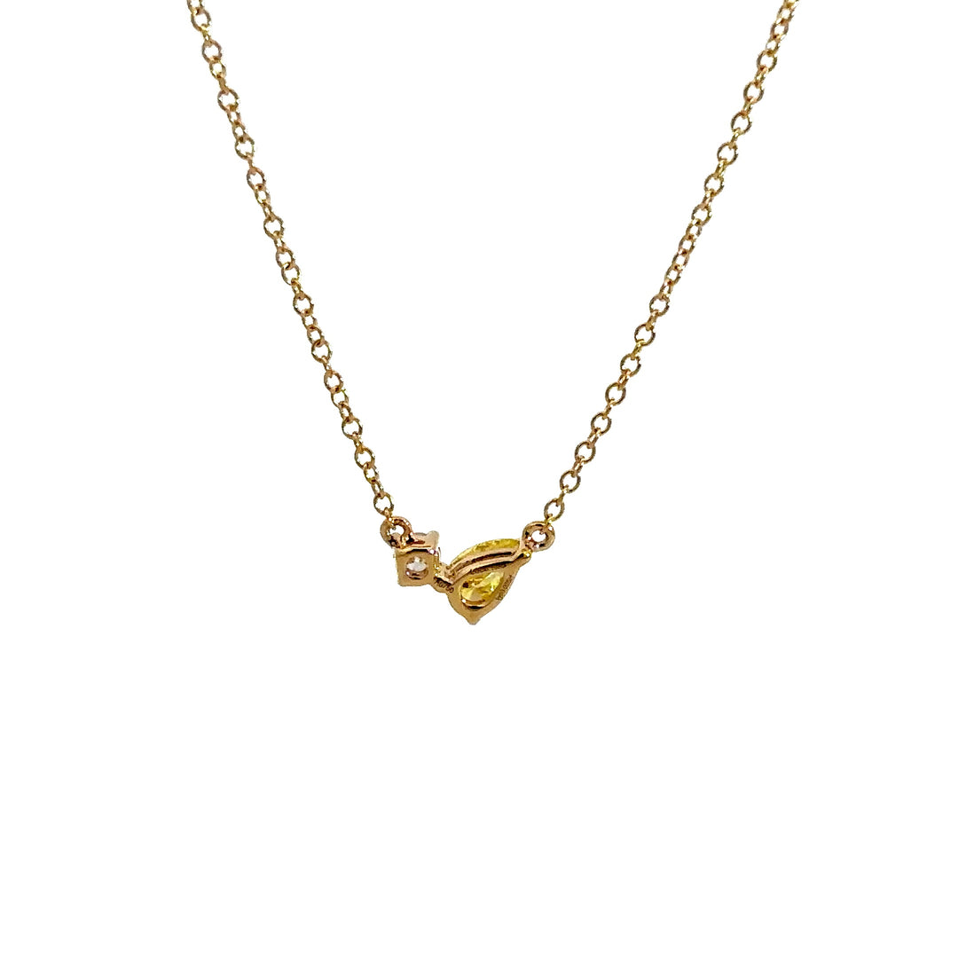 Flourishan Two Stone Necklace (Pear & Round) - 18k Yellow Gold #12915