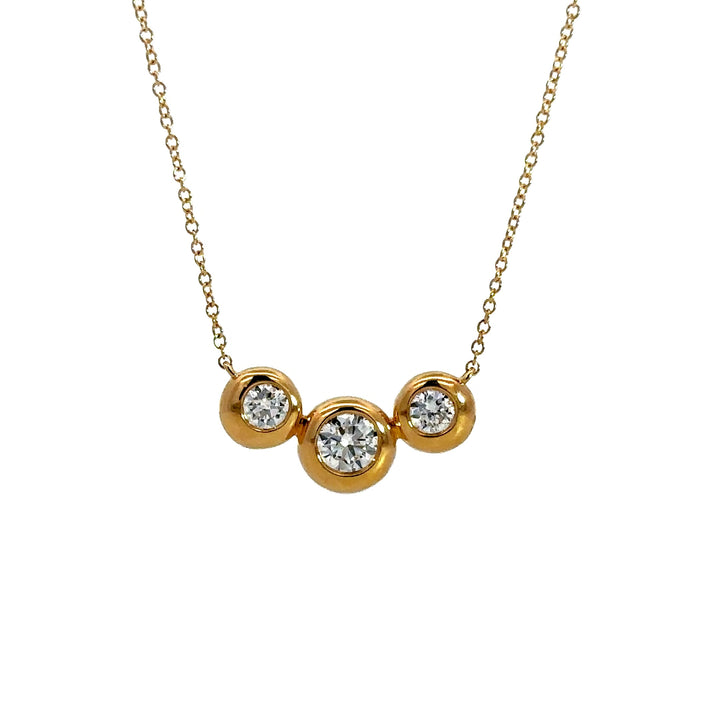 Flourishan Three Stone Bezel Necklace - 18k Yellow Gold #12917
