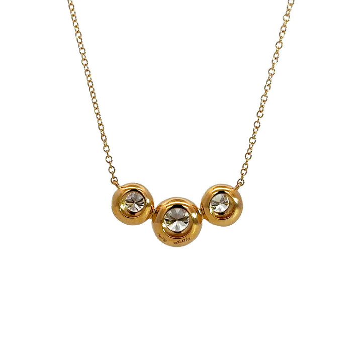 Flourishan Three Stone Bezel Necklace - 18k Yellow Gold #12917