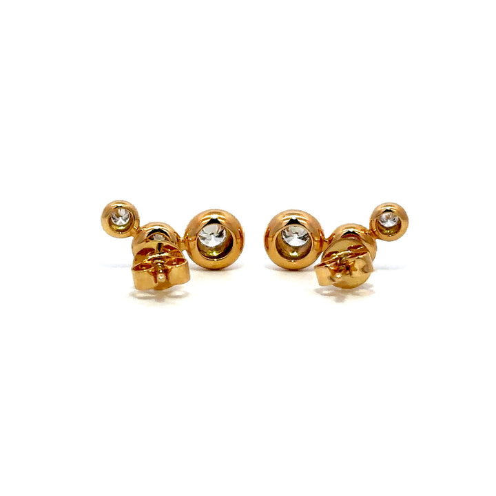 Flourishan Three Stone Bezel Earring - 18k Yellow Gold #12918