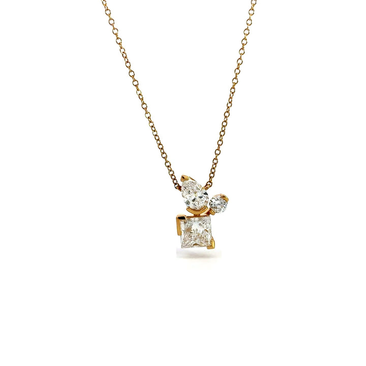 Flourishan Three Stone Cluster Necklace - 18k Yellow Gold #12919