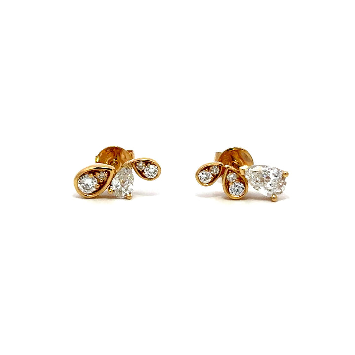 Flourishan Cluster Stud Earrings (Pear & Round) - 18k Yellow Gold #12920