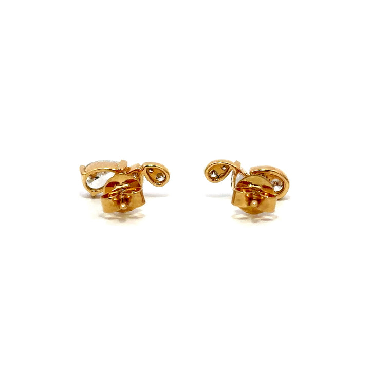 Flourishan Cluster Stud Earrings (Pear & Round) - 18k Yellow Gold #12920
