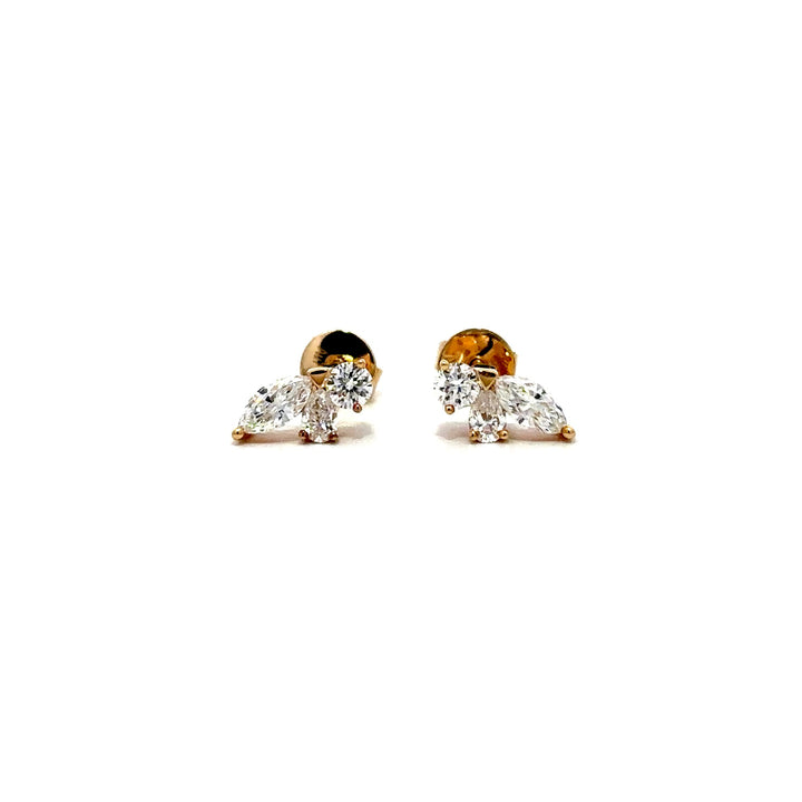 Flourishan Cluster Stud Earrings (Marquise & Pear) - 18k Yellow Gold #12921