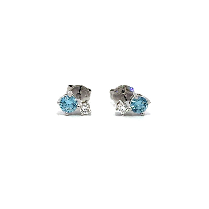 Flourishan Two Stone Stud Earrings (Round) - 18k White Gold #12925