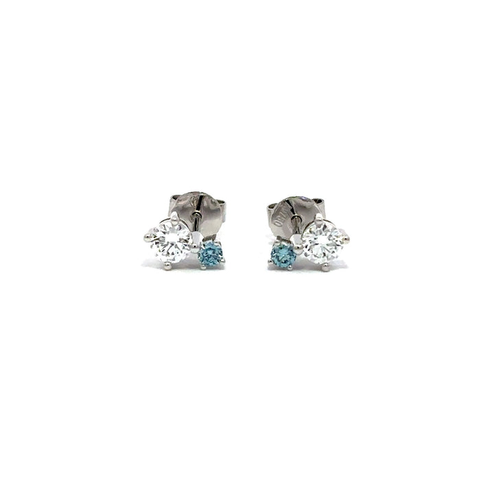 Flourishan Two Stone Stud Earrings (Round) - 18k White Gold #12926