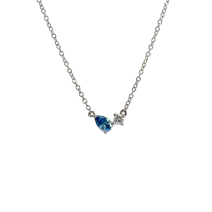 Flourishan Two Stone Necklace (Pear & Round) - 18k White Gold #12930