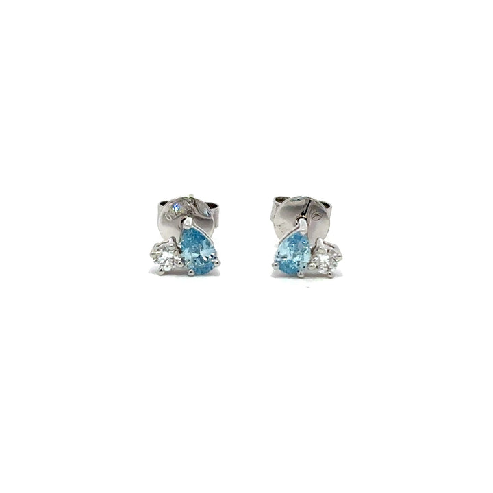 Flourishan Two Stone Stud Earrings (Pear & Round) - 18k White Gold #12931