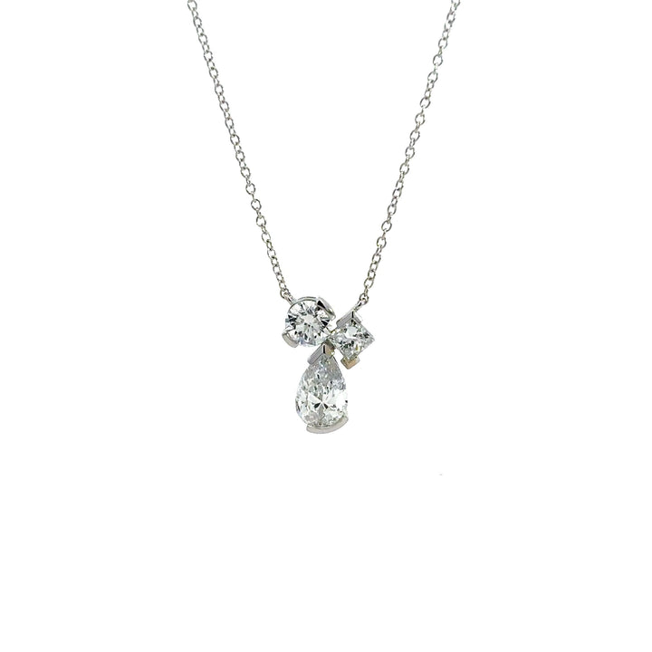 Flourishan Three Stone Cluster Necklace - 18k White Gold #12933