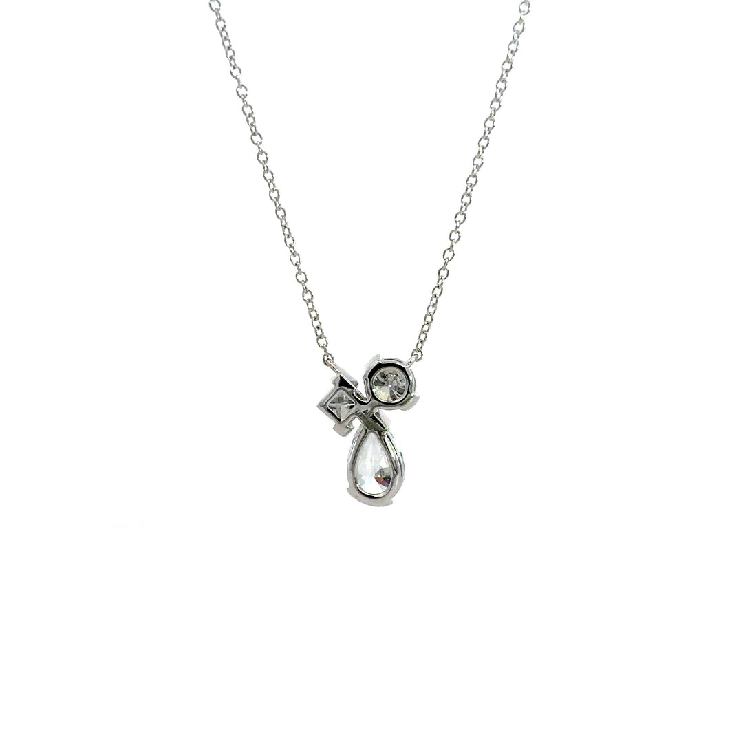 Flourishan Three Stone Cluster Necklace - 18k White Gold #12933