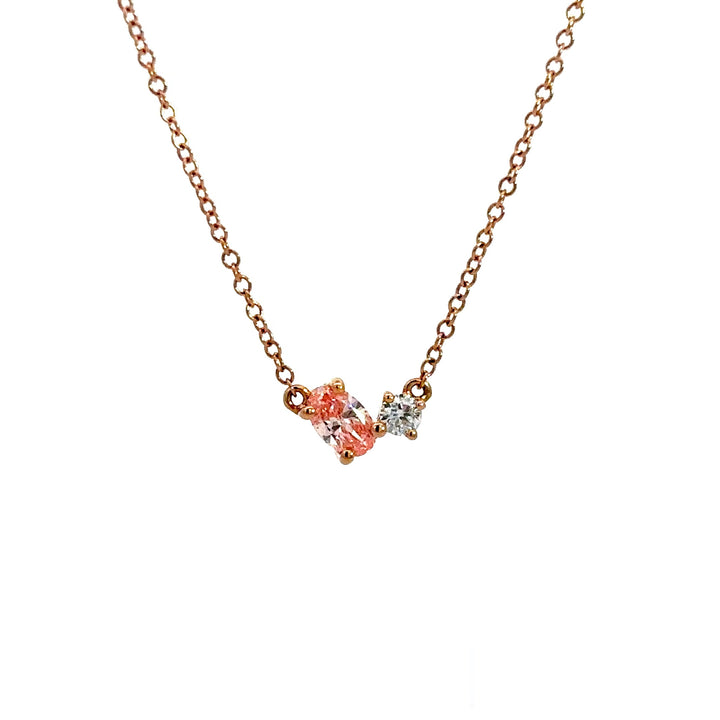 Flourishan Two Stone Necklace (Oval & Round) - 18k Rose Gold #12934