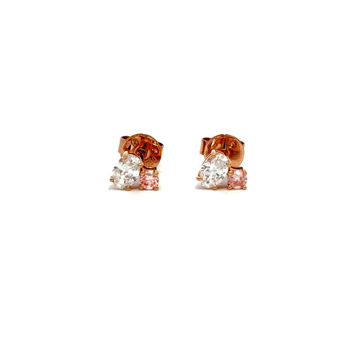 Flourishan Two Stone Stud Earrings (Oval & Round) - 18k Rose Gold #12936