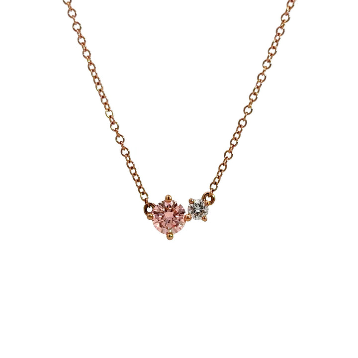 Flourishan Two Stone Necklace (Round) - 18k Rose Gold #12937