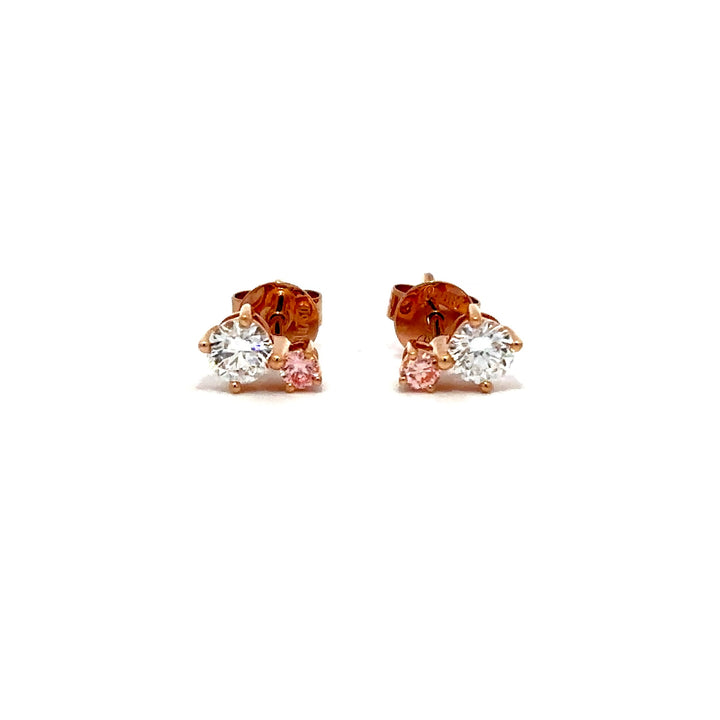Flourishan Two Stone Stud Earrings (Round) - 18k Rose Gold #12938
