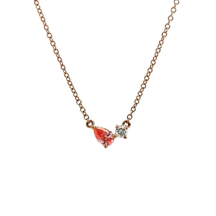 Flourishan Two Stone Necklace (Pear & Round) - 18k Rose Gold #12939