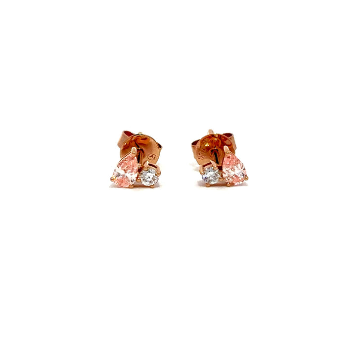 Flourishan Two Stone Stud Earrings (Pear & Round) - 18k Rose Gold #12940