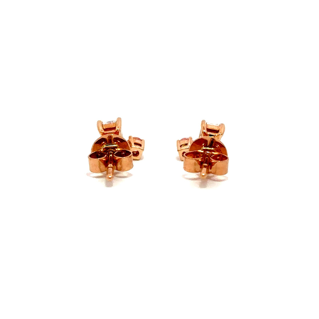 Flourishan Two Stone Stud Earrings (Emerald & Round) - 18k Rose Gold #12941