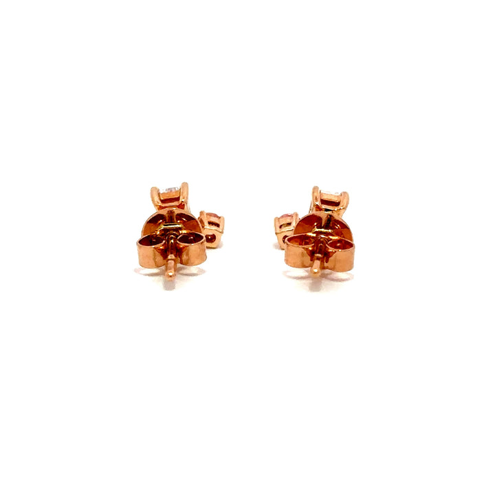 Flourishan Two Stone Stud Earrings (Emerald & Round) - 18k Rose Gold #12941
