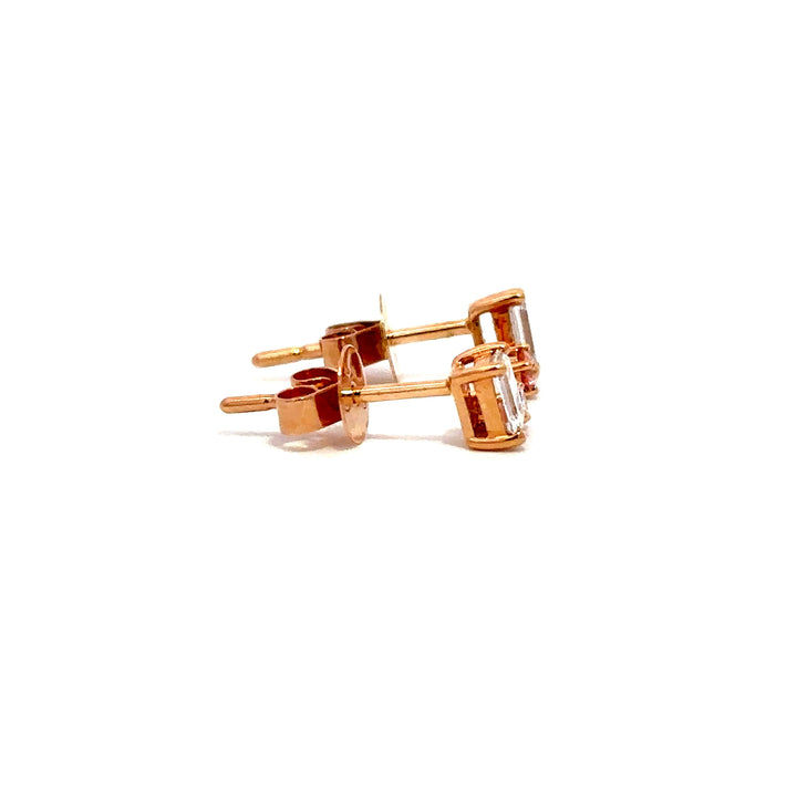 Flourishan Two Stone Stud Earrings (Emerald & Round) - 18k Rose Gold #12941