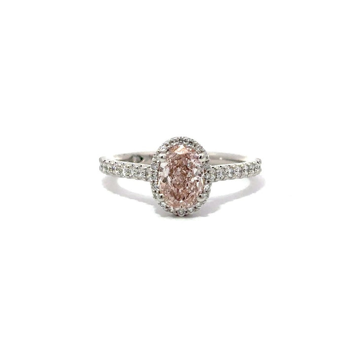 Halo Ring (Oval) - 14k White Gold Fancy Pink 1.04ct #13084