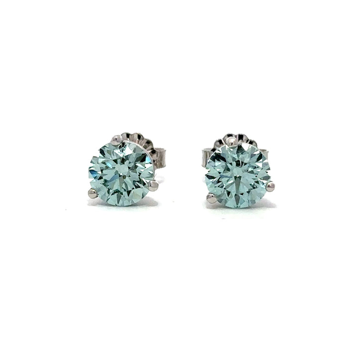 Solitaire Earrings (Martini-Set) - 14k White Gold Fancy Blue 1.93ct #13086