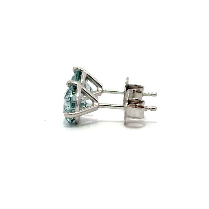 Solitaire Earrings (Martini-Set) - 14k White Gold Fancy Blue 1.93ct #13086
