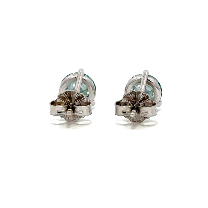 Solitaire Earrings (Martini-Set) - 14k White Gold Fancy Blue 1.93ct #13086