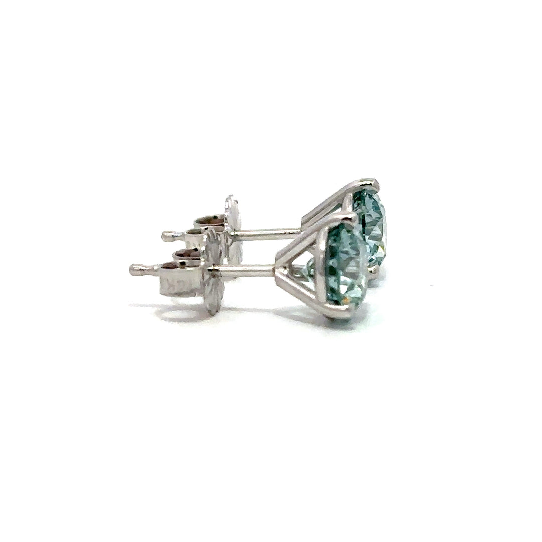Solitaire Earrings (Martini-Set) - 14k White Gold Fancy Blue 1.93ct #13086