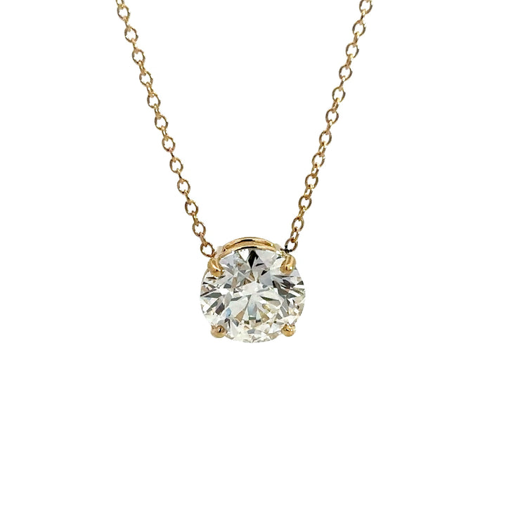 Solitaire Necklace (Round) - 14k Yellow Gold 2.00ct #13090