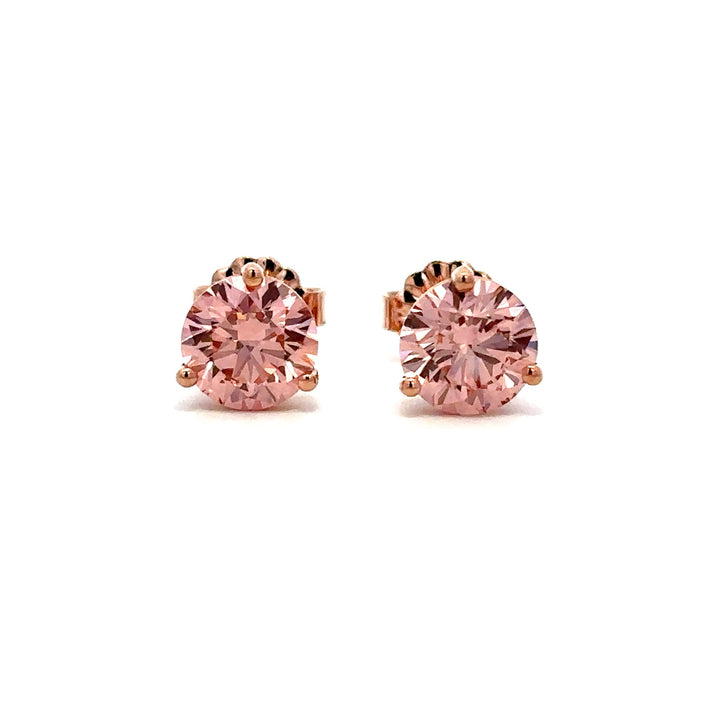 Solitaire Earrings (Martini-Set) - 14k Rose Gold Fancy Pink 2.00ct #13094