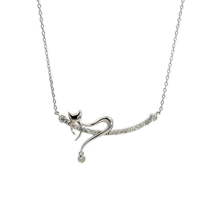 Flourishan "Laying Cat" Necklace - 14k White Gold Vermeil #13142