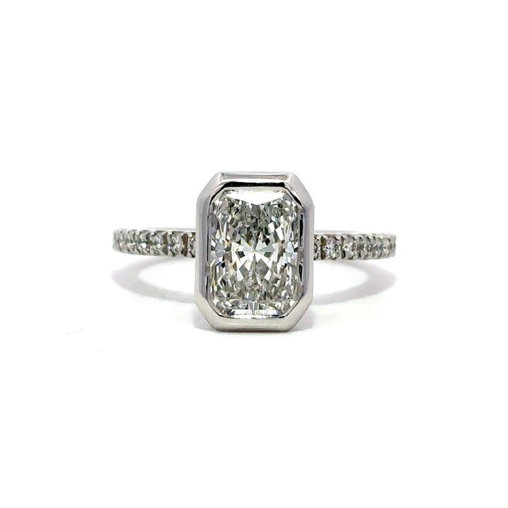 Hidden Halo Bezel Ring (Radiant) - 14k White Gold 2.02ct #13173