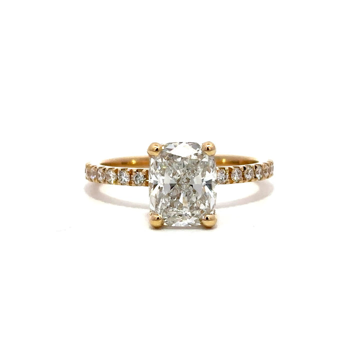 Hidden Halo Ring (Elongated Cushion) - 14k Yellow Gold 2.10ct #13174