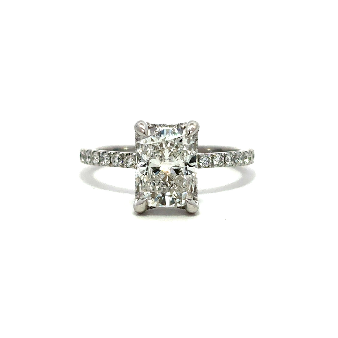 Hidden Halo Ring (Elongated Cushion) - 14k White Gold 2.10ct #13238