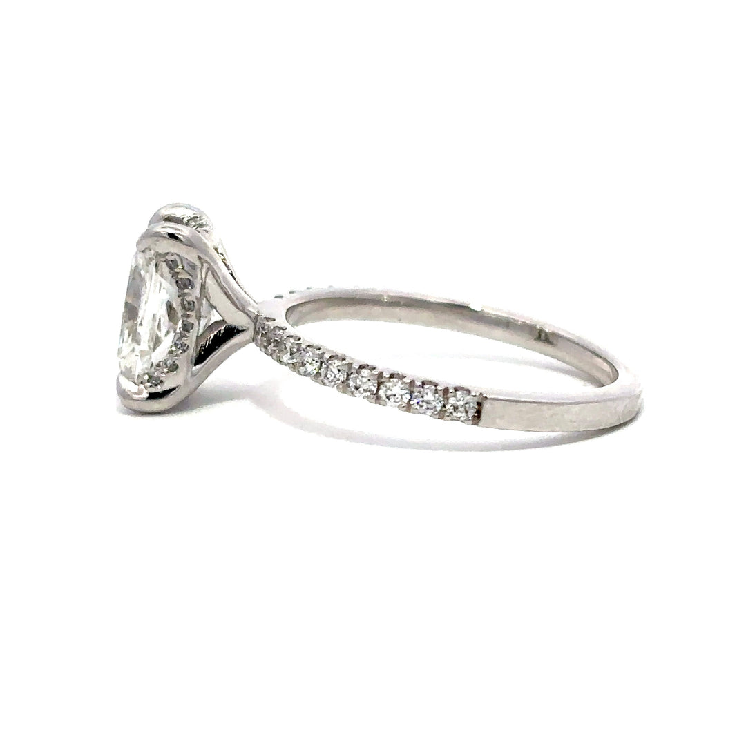 Hidden Halo Ring (Elongated Cushion) - 14k White Gold 2.10ct #13238